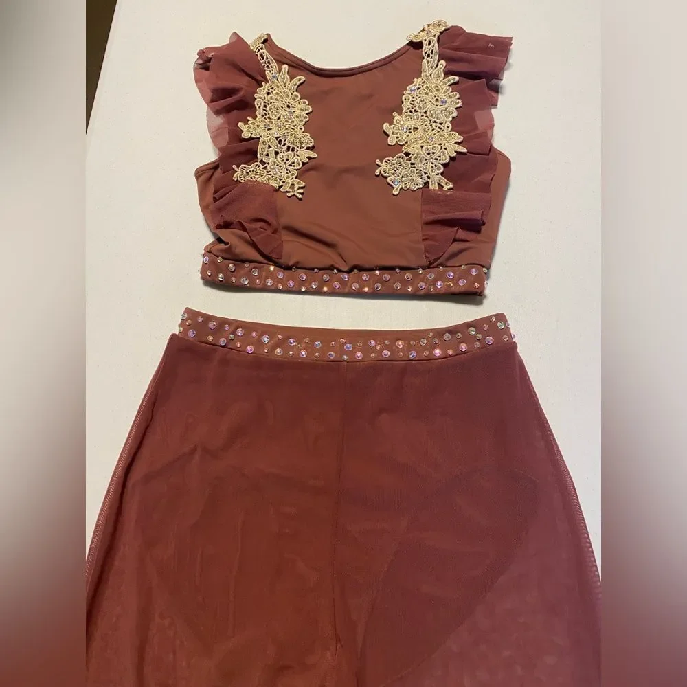 Weissman dance costume 2 piece GOLDEN HOUR SM12288 pant top SA-Small adult